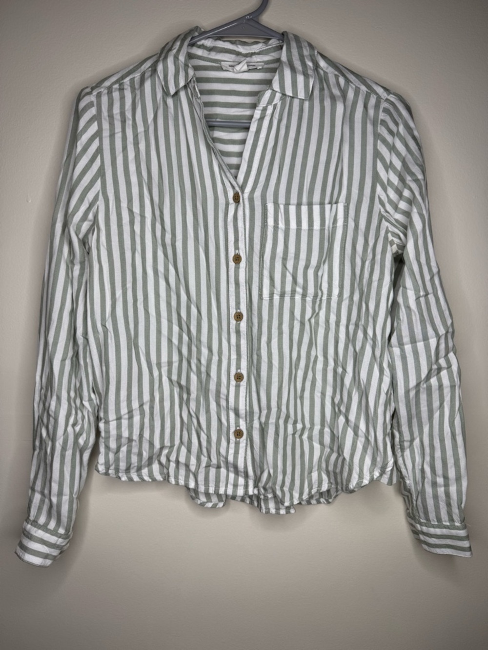 beachlunchlounge Sage Green and White Striped Shirt
